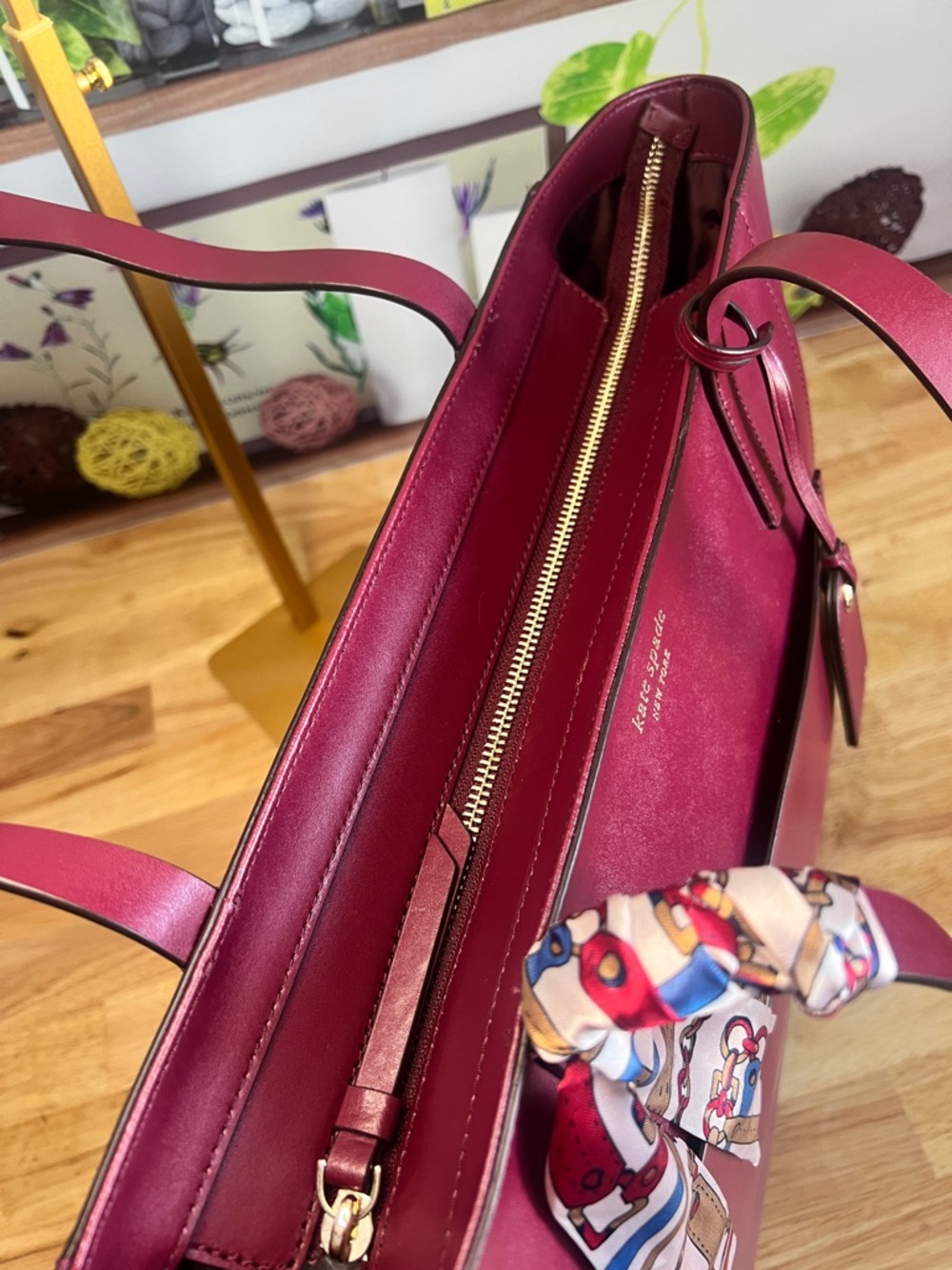 Kate Spade Lalena Blackberry Burgundy Smooth Leather Large Tote Purse Bag - Picture 8 of 11